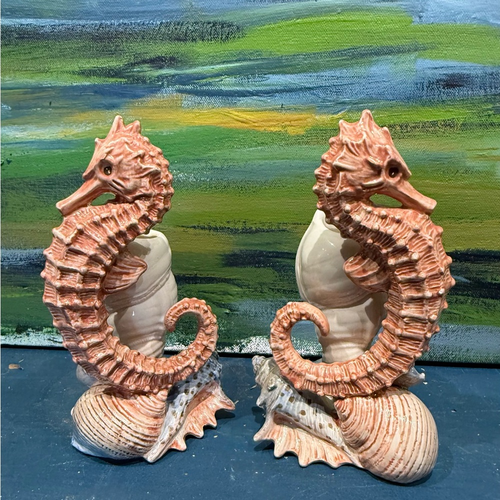 Seahorse Ceramic Sculpture Set - Coral and Cream - Picture 2 of 3